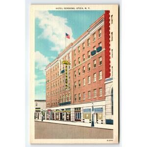 Vintage Linen Postcard Hotel Pershing Utica NY 1930s WPA Era